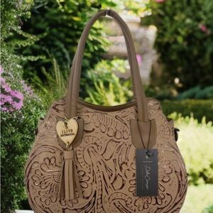 Tan Floral Embossed Women's Bag